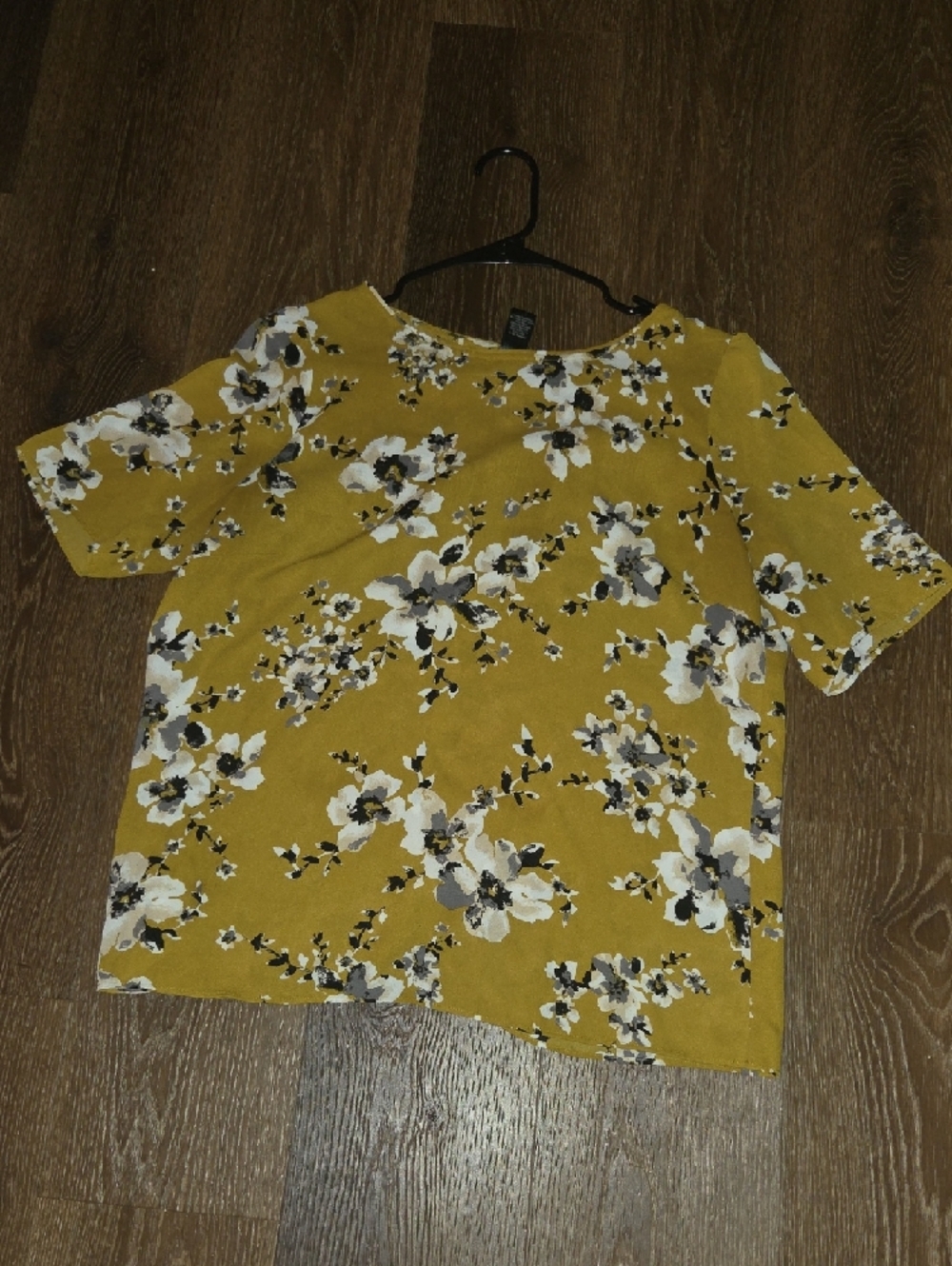 Ann Taylor Mustard Floral Scoop Neck Blouse Sz M